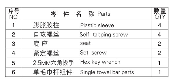 HF-92002-24單毛巾桿零件名稱